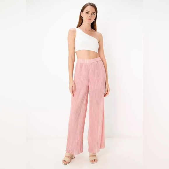 Zara Plissé Pleated Palazzo Flowy Wide Leg Pants - Size M - Pink - NWT - Picture 3 of 12